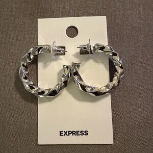 Express Twisted Silver Hoop Earrings